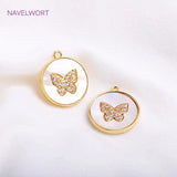 14K Plated Butterfly Pendant Sets, Zircon Shell Charm Supplies