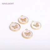 14K Plated Butterfly Pendant Sets, Zircon Shell Charm Supplies