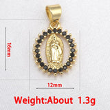 6 Pcs Oval Virgin Mary Pendant Necklace Chains Pave Zircon Crystal