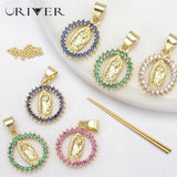 6 Pcs Oval Virgin Mary Pendant Necklace Chains Pave Zircon Crystal