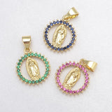 6 Pcs Oval Virgin Mary Pendant Necklace Chains Pave Zircon Crystal