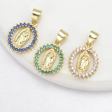 6 Pcs Oval Virgin Mary Pendant Necklace Chains Pave Zircon Crystal
