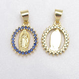 6 Pcs Oval Virgin Mary Pendant Necklace Chains Pave Zircon Crystal