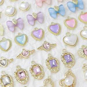 6pcs Zircon Pearl Love Heart Pendant DIY Jewelry Charms