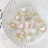 6pcs Zircon Pearl Love Heart Pendant DIY Jewelry Charms