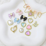 6pcs Zircon Pearl Love Heart Pendant DIY Jewelry Charms