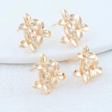 4PCS 15*16MM 14K Plated Brass Flowes Stud Earrings High Diy DIY Jewelry Making