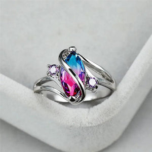 Rainbow Zircon Ring Marquise Purple Crystal Vintage