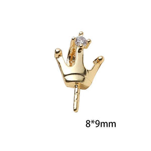 3Pcs Brass Crown Half Pin Top Drilled Pendant Charms Jewelry Accessories