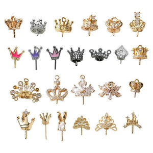 3Pcs Brass Crown Half Pin Top Drilled Pendant Charms Jewelry Accessories