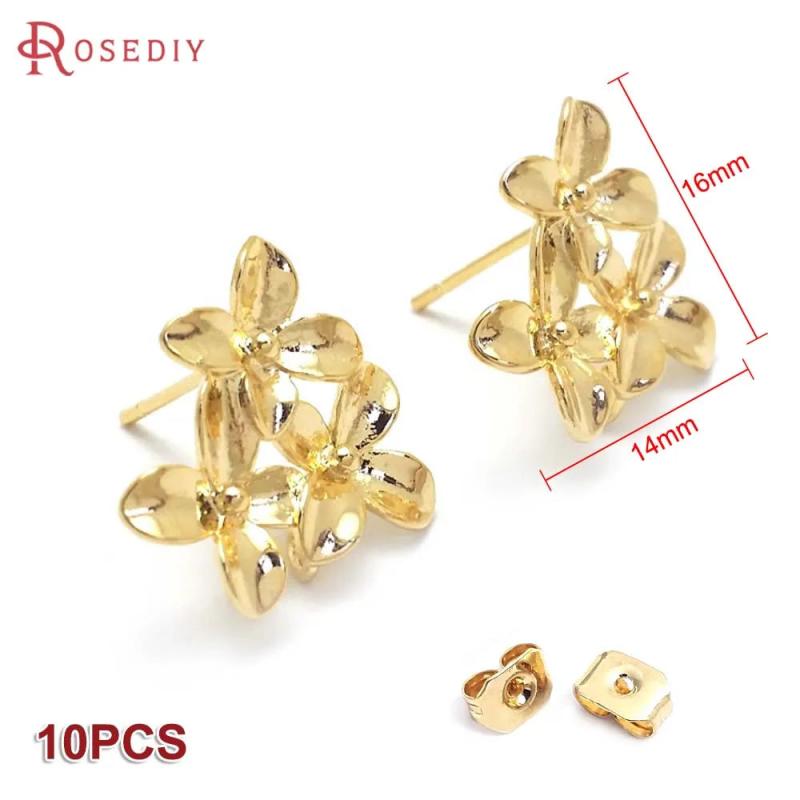 10PCS 16x14MM Brass Flower Stud Earrings Pins Jewelry Making