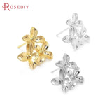 10PCS 16x14MM Brass Flower Stud Earrings Pins Jewelry Making