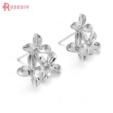 10PCS 16x14MM Brass Flower Stud Earrings Pins Jewelry Making