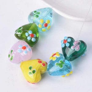 10pcs Heart Shape Patterns Lampwork Glass Beads for DIY Crafts