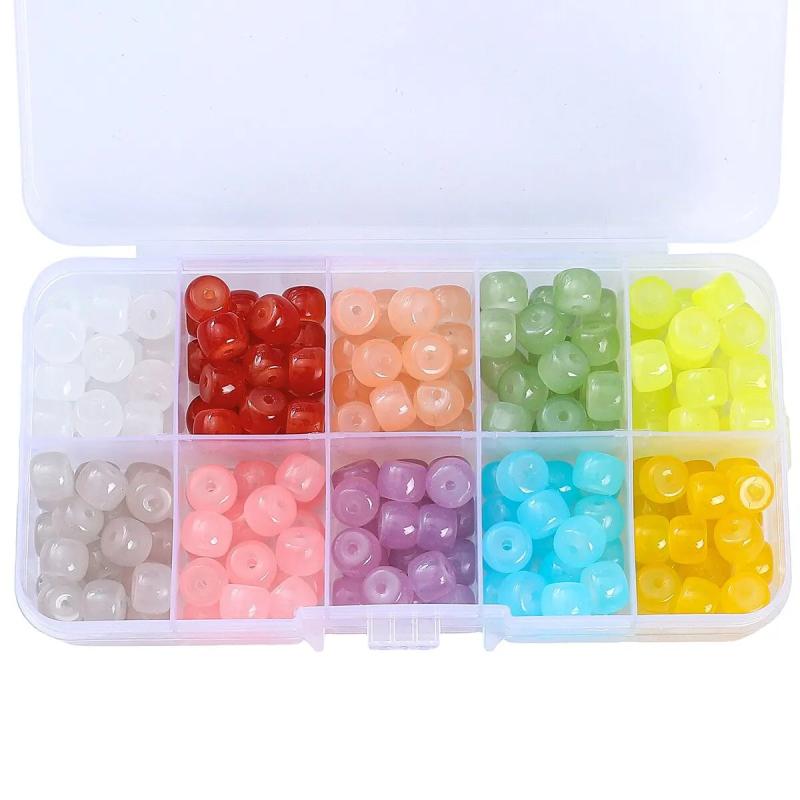 200pcs Glass Jade Barrel Beads DIY Set