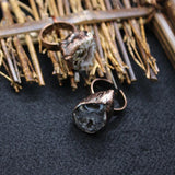Antique Copper Natural Agates Stone Finger Rings Adjustable Raw Agat Geode Quart