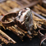 Antique Copper Natural Agates Stone Finger Rings Adjustable Raw Agat Geode Quart