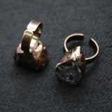Antique Copper Natural Agates Stone Finger Rings Adjustable Raw Agat Geode Quart