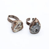 Antique Copper Natural Agates Stone Finger Rings Adjustable Raw Agat Geode Quart