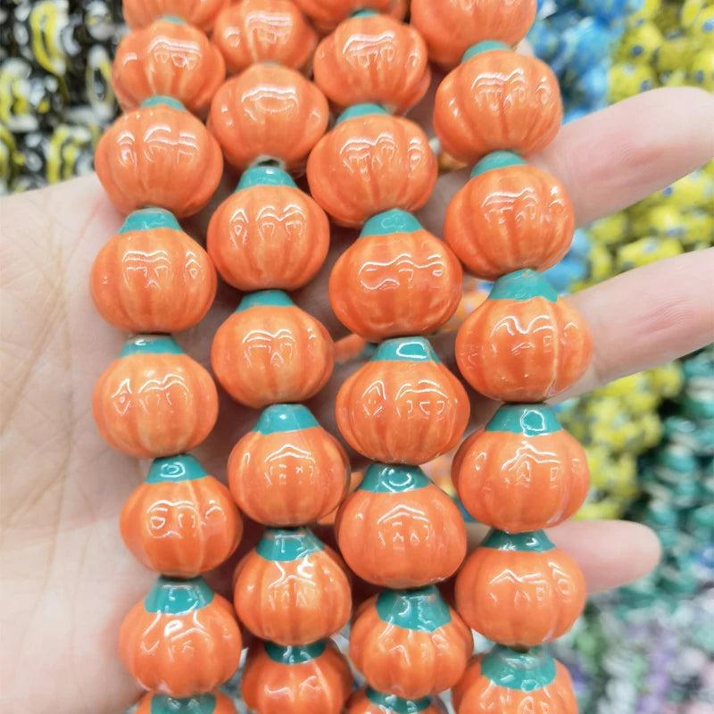 5pcs Pumpkin Ceramic Beads, DIY Jewelry Making Spacer Bead
