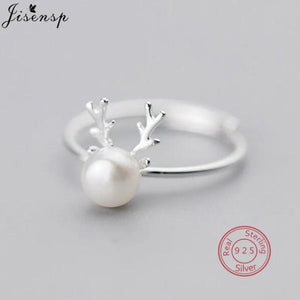 Deer Antlers Adjustable Ring 925 Silver Christmas Jewelry