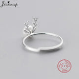 Deer Antlers Adjustable Ring 925 Silver Christmas Jewelry