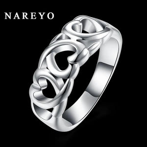 925 Silver Heart Rings for Women Size 7 8 9 Wedding Jewelry