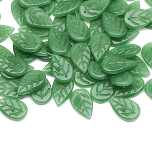 Green Czech Glass Beads 18x11mm Leaf Shape Loose Beads