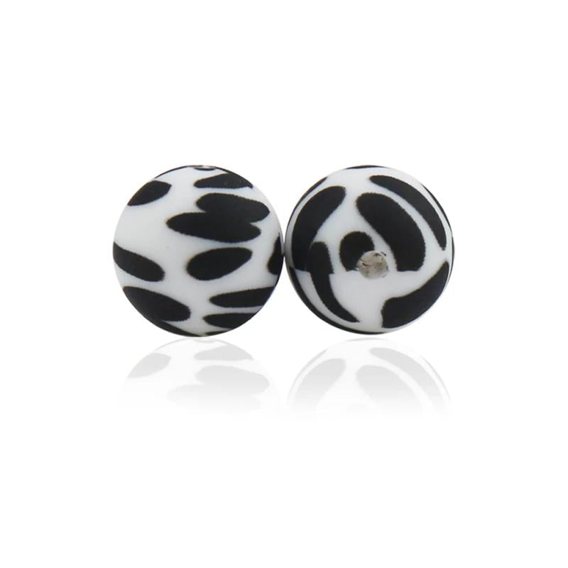 10Pcs Silicone Beads 15mm Print Round Baby Teether DIY Chew Charm Necklace