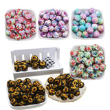 10Pcs Silicone Beads 15mm Print Round Baby Teether DIY Chew Charm Necklace