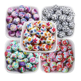 10Pcs Silicone Beads 15mm Print Round Baby Teether DIY Chew Charm Necklace