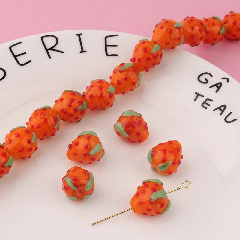 6pcs Ins Girl Heart Ceramic Beads Strawberry Beaded Diy Jewelry Accessories