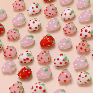 6pcs Ins Girl Heart Ceramic Beads Strawberry Beaded Diy Jewelry Accessories