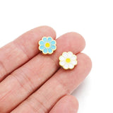 5pcs Enamel Flower Beads Stainless Steel Charms for DIY Jewelry