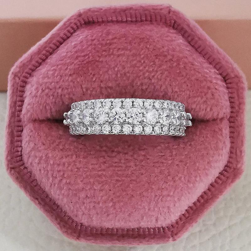 Pink Stones S925 Silver Wedding Band Ring Eternity for Women Bride