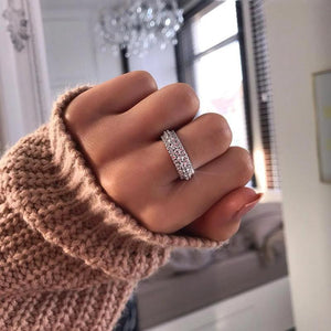 Pink Stones S925 Silver Wedding Band Ring Eternity for Women Bride