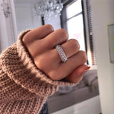 Pink Stones S925 Silver Wedding Band Ring Eternity for Women Bride