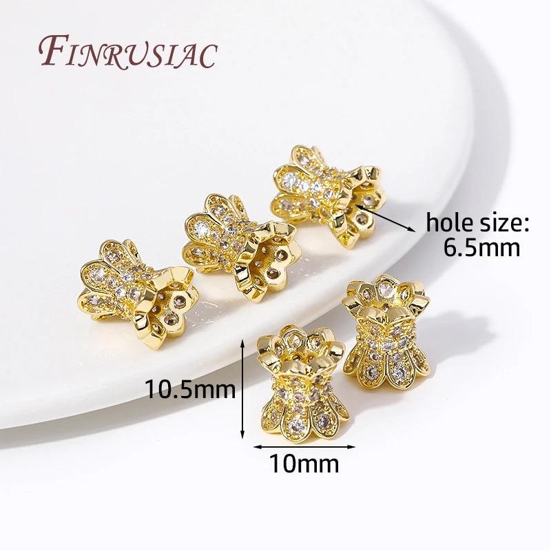 18K Plated Zircon Spacer Beads Double Side Caps for DIY Jewelry Findings