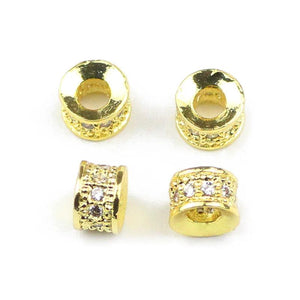 4pcs 6mm Copper Spacer Flat Round Cylinder Zircon Pave CZ Charms Loose Beads