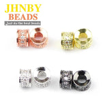 4pcs 6mm Copper Spacer Flat Round Cylinder Zircon Pave CZ Charms Loose Beads