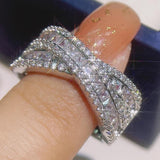 S925 Silver Geometric Intersection Ring Wedding Engagement Christmas Jewelry