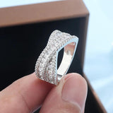 S925 Silver Geometric Intersection Ring Wedding Engagement Christmas Jewelry
