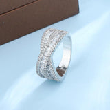 S925 Silver Geometric Intersection Ring Wedding Engagement Christmas Jewelry