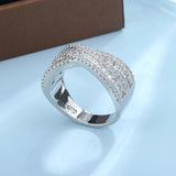 S925 Silver Geometric Intersection Ring Wedding Engagement Christmas Jewelry