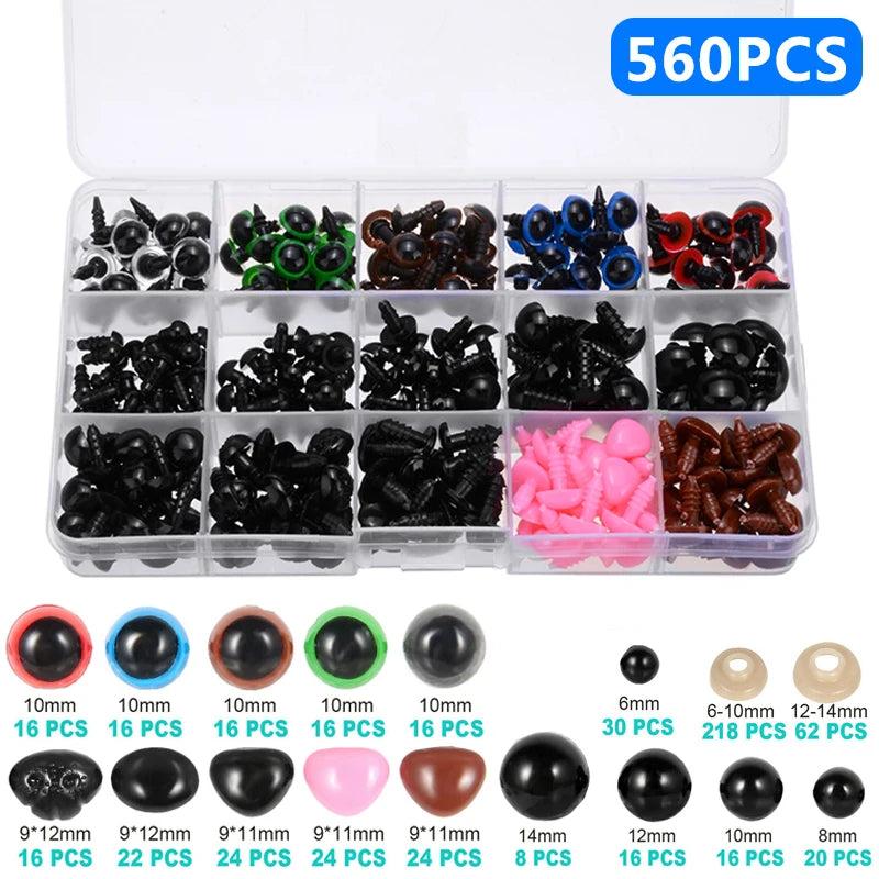 560 Pcs Colorful Safety Eyes Noses Set for DIY Craft Making