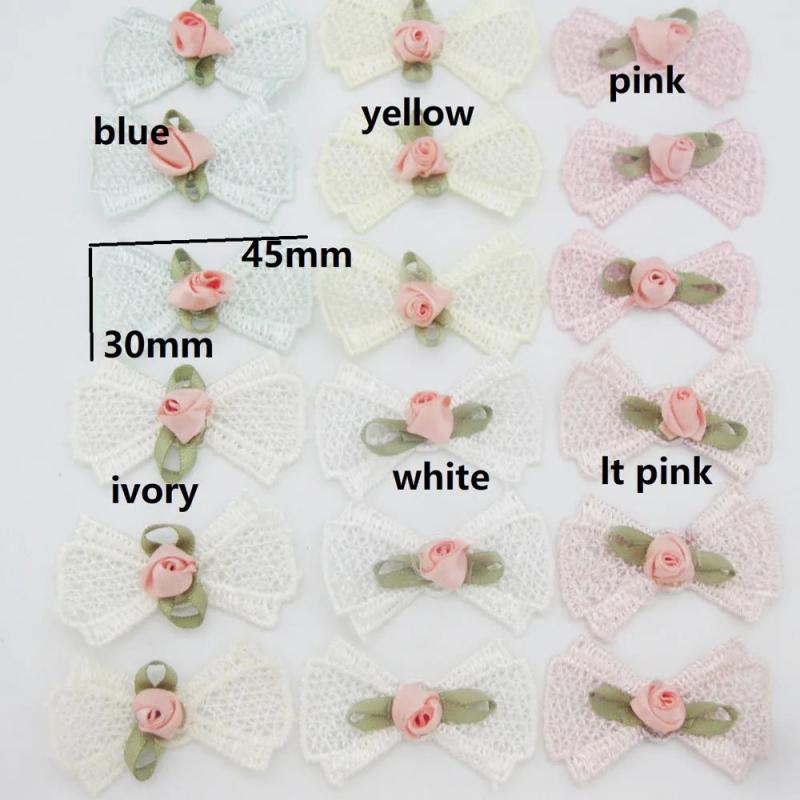 30Pcs Cotton Bows With Flower Rosettes DIY Decorative Ornament