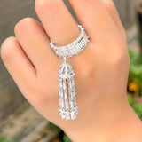 ThreeGraces CZ Tassel Charms Engagement Ring Bridal Wedding Jewelry
