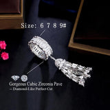 ThreeGraces CZ Tassel Charms Engagement Ring Bridal Wedding Jewelry