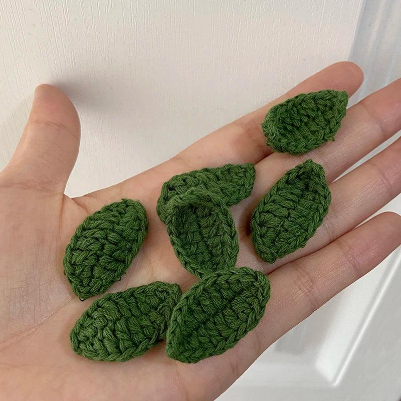 10pcs Green Crochet Flower Patches 3D Floral DIY Decorations