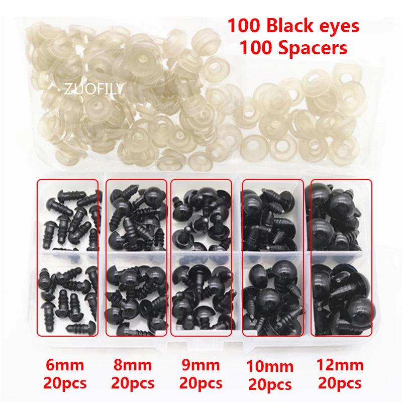 100Pcs 6-14mm Plastic Safety Eyes for DIY Crochet Doll Decoration Plush Toy